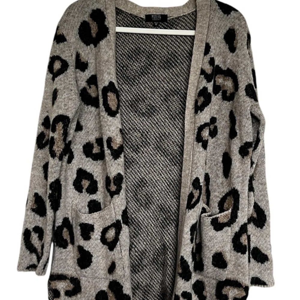 Gray and Black Animal Print Cardigan Sweater